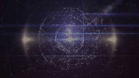 Upon launching glowing wireframe sphere emitting grid streaming binary blocks visualizing data flow. Futuristic, digital, holographic, cyber, high-tech, abstract, network - Powered by Shutterstock - Get 15% off with code: PIKWIZARD15