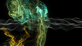 On first frame dotted wave undulating while yellow-teal particles emerging then dispersing. Abstract, digital art, motion graphics, futuristic, luminous, dynamic, visualization - Powered by Shutterstock - Get 15% off with code: PIKWIZARD15