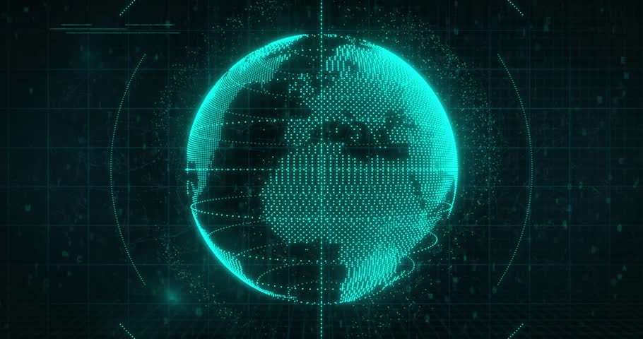 Opening with teal 3D globe hovering over grid, rotating locking icons visualizing secure network. Technology, cybersecurity, digital, innovation, data, connectivity, network