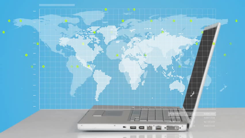 Hand tapping laptop key initiating map grid, rising chart and profile icons connecting into network. Technology, connectivity, data visualization, digital network, business, innovation, modern - Powered by Shutterstock - Get 15% off with code: PIKWIZARD15