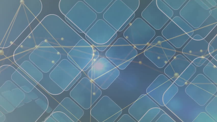 Network receiving fadein grid forming nodes linking by glowing lines rotating visualizing data flow. Futuristic, technology, connectivity, digital, abstract, innovation, geometrics