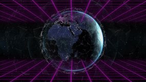 Opening on magenta grid cyan cube pulsing into rotating data globe numerics showing live interface. Neon, futuristic, digital, holographic, cyber, technology, abstract - Powered by Shutterstock - Get 15% off with code: PIKWIZARD15