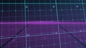 Teal grid plane extending to glowing magenta horizon driving pulsing pillars while mapping waveform. Futuristic, data visualization, neon, technology, abstract, digital, motion - Powered by Shutterstock - Get 15% off with code: PIKWIZARD15