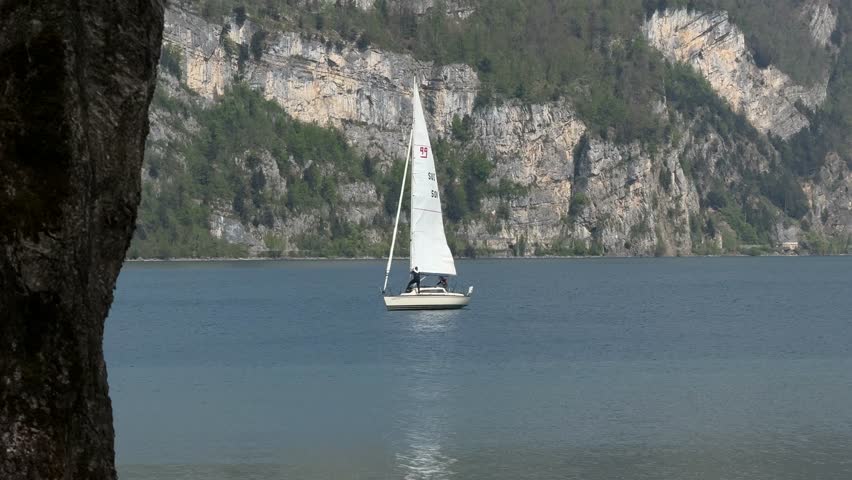 Sailing ship lake boat Walensee water sport nature Switzerland catamaran