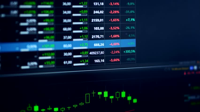 cryptocurrency market data trading chart. digital stock market interface with green and red numbers, financial data, and candlestick charts  trading activity, investment trends, and market fluctuation