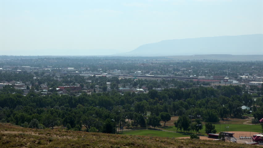 Pan across Casper, Wyoming with Casper Mountain in the background.