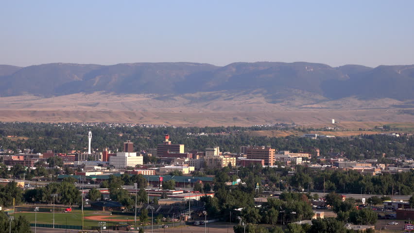 Skyline of Casper, Wyoming with Casper Mountain in the background.