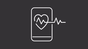 Animated heart rate app white line icon. Smartphone with open healthcare application animation. Telemedicine service for patient. Isolated element on dark background. Alpha transparent video - Powered by Shutterstock - Get 15% off with code: PIKWIZARD15