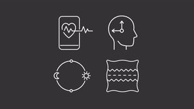Sleep management animation set. Health and rest improvement strategy animated white line icons. Human biological rhythms regulation. Isolated elements on dark background. Alpha channel HD video - Powered by Shutterstock - Get 15% off with code: PIKWIZARD15