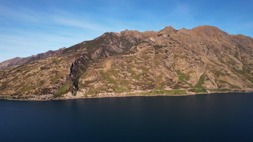 Lake Hawea, Mount Burke In South Island, New Zealand - Drone Shot