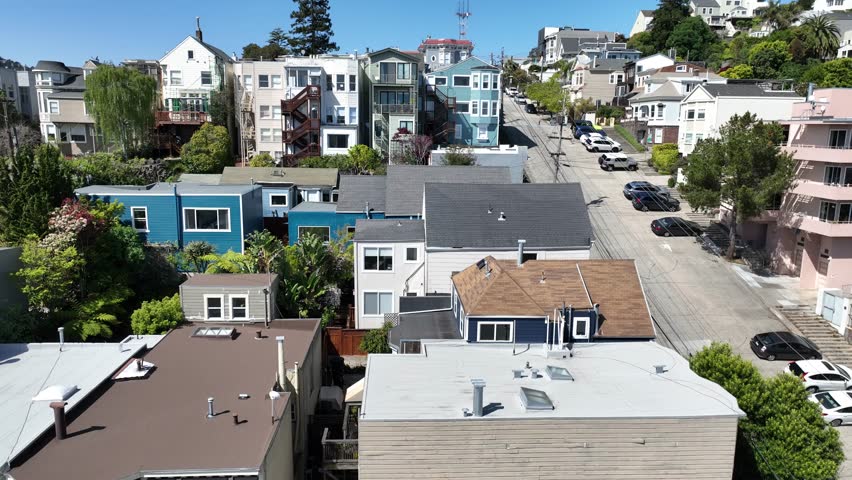 Low Flyover Shot of Noe Valley Neighborhood in San Francisco California