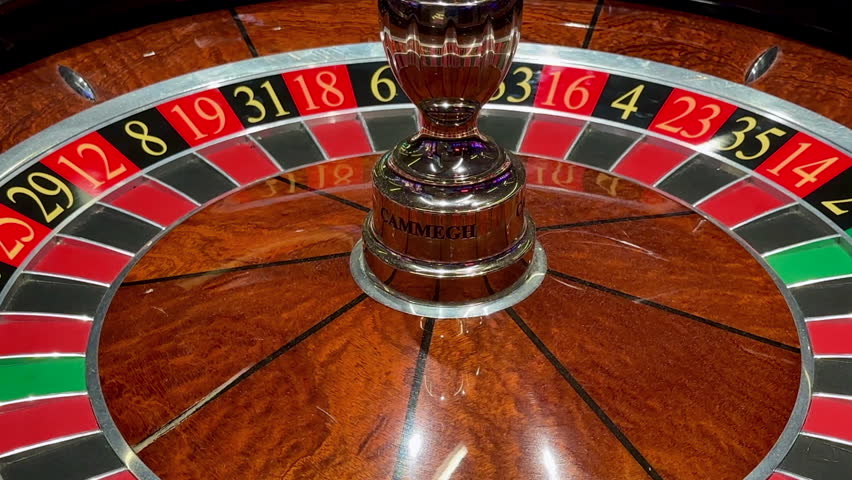 Top view, casino roulette wheel, table wager game on cruise ship for gambling