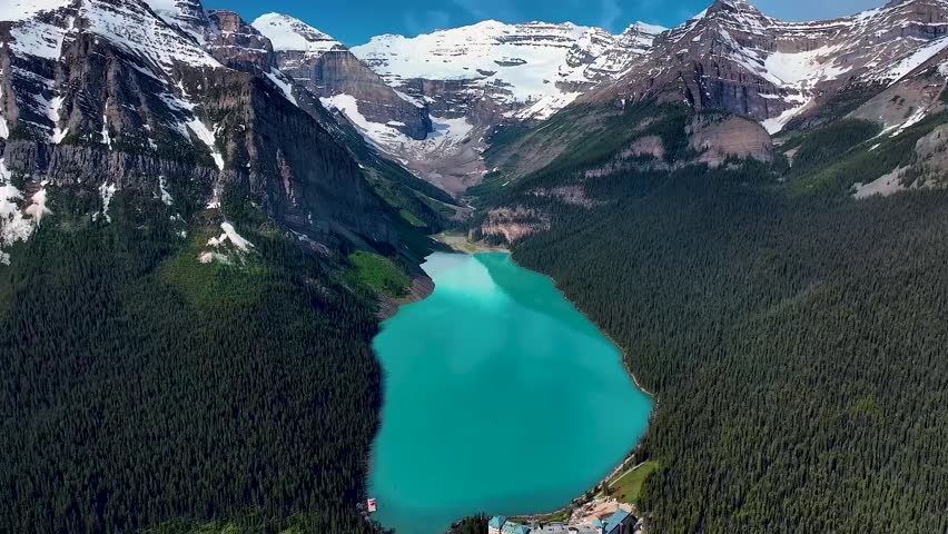 Aerial View of Lake Louise and Fairmont Chateau in Banff National Park