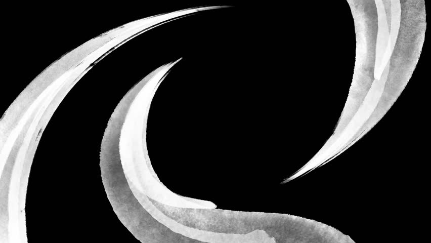 White watercolor splash spins inward, shrinks, then bursts to full-screen white on black background. 4K stock animation with artistic ink effect and dynamic organic motion for transitions.