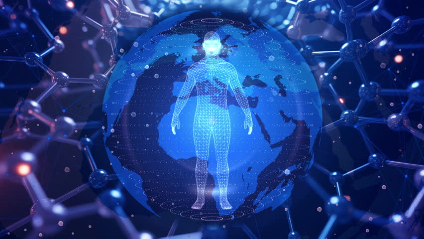 Futuristic Digital Human in a Networked Globe Surrounded by Molecular Structure - Powered by Shutterstock - Get 15% off with code: PIKWIZARD15