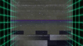 After one second magenta streak forming rhombus snapping green outline in 3D grid, with glitch bars. Futuristic, digital, abstract, neon, cyber, immersive, sci-fi - Powered by Shutterstock - Get 15% off with code: PIKWIZARD15