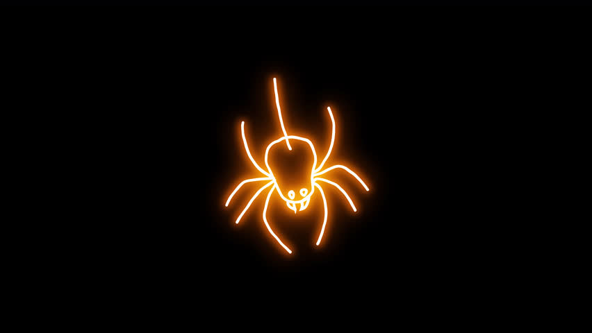 Orange Neon Glowing Spider Halloween Sticker on Transparent Background