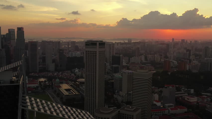 sunset time singapore cityscape aerial panorama 4k