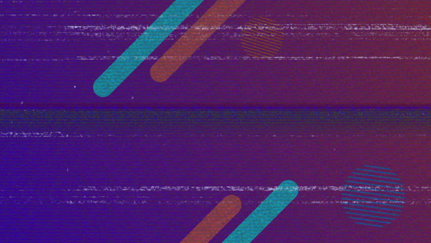 Glitch lines appearing animating EIGHTBIT logo on purple gradient, with bars and circles. Abstract, digital, futuristic, neon, dynamic, motion, technology