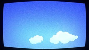 Appearing 3D-styled CYBER text pulsing in pixelated sky on monitor with pixel-art rainbow arching. Futuristic, digital, vibrant, animation, technology, immersive, playful - Powered by Shutterstock - Get 15% off with code: PIKWIZARD15