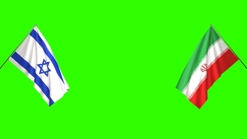 Looping video flags of Israel and Iran on green background