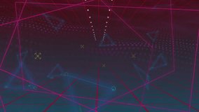 Drifting camera in pink wireframe tunnel, showing nodes expanding green bar loading 3D ARCADE text. Futuristic, cyberspace, digital, neon, immersive, virtual, technology - Powered by Shutterstock - Get 15% off with code: PIKWIZARD15