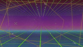 Stepping forward white silhouette moving through neon wireframe tunnel with grid floor, copy space. Futuristic, cyber, abstract, motion, digital, technology, science - Powered by Shutterstock - Get 15% off with code: PIKWIZARD15