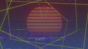 Opening purple grid receding toward orange sun, green bar sliding in showing blue SERVER text. Futuristic, digital, abstract, neon, cinematic, technological, vibrant - Powered by Shutterstock - Get 15% off with code: PIKWIZARD15