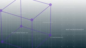 Starting with dark grid, purple network rotating with floating numeric strings, DATA SYSTEM label. Technology, data, digital, network, futuristic, visualization, innovation - Powered by Shutterstock - Get 15% off with code: PIKWIZARD15