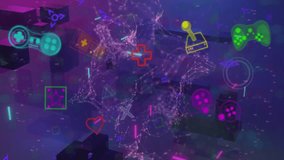Opening haze revealing node web pulsing with neon gaming icons in cyberspace, displaying AI theme. Futuristic, digital, vibrant, immersive, technology, interactive, cybernetic - Powered by Shutterstock - Get 15% off with code: PIKWIZARD15