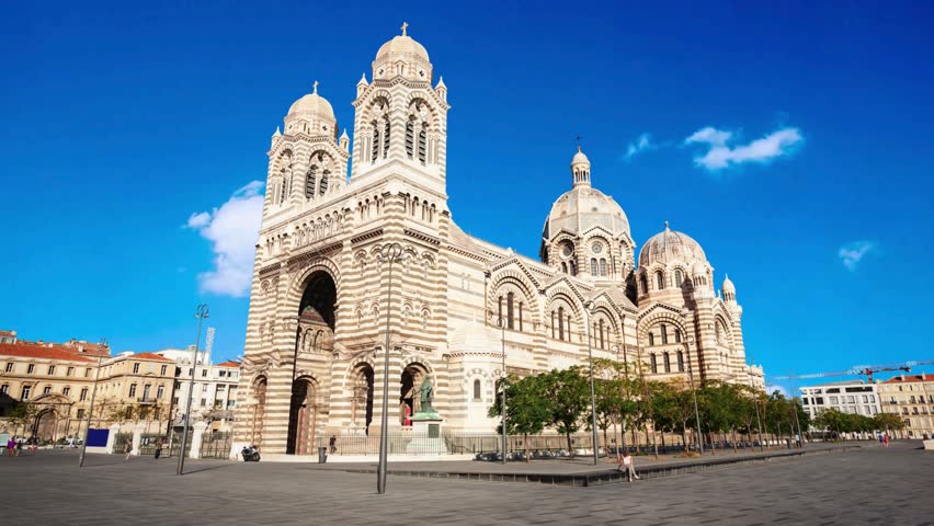 Notre Dame de la Garde or Our Lady of the Guard aerial view, it is a catholic church in Marseille city in France MARSEILLE, FRANCE - SEPTEMBER 23, 2018: Marseille Cathedral is a roman catholic church 