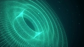 3D futuristic circle wave. Abstract digital background. Glowing music sound wave with dots and lines. Technology backdrop with moving green particles. Graphic effect network connection. 3D rendering. - Powered by Shutterstock - Get 15% off with code: PIKWIZARD15