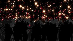 Small hearts appearing among silhouettes starting crowd dancing and swaying creating party vibe. Celebration, unity, nightlife, movement, glow, rhythm, festivity - Powered by Shutterstock - Get 15% off with code: PIKWIZARD15