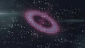 Ring materializing and pulsing while rotating with equations drifting and lens flare brightening. Abstract, cosmic, futuristic, pulsating, luminous, mathematical, digital - Powered by Shutterstock - Get 15% off with code: PIKWIZARD15