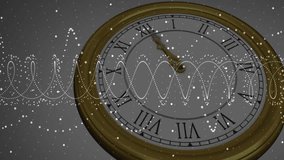 Clock face appearing triggers dotted wave oscillating, falling dots and hands moving showing time. Abstract, motion, technology, futuristic, rhythm, digital, elegance - Powered by Shutterstock - Get 15% off with code: PIKWIZARD15