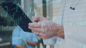 male doctor tapping tablet initiating candlestick graph transition while analyzing health metrics. Technology, healthcare, analytics, innovation, professionalism, data visualization, digital - Powered by Shutterstock - Get 15% off with code: PIKWIZARD15