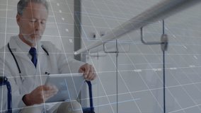 Wheelchair doctor receiving gloved hand, swiping tablet as charts animating patient data. Medical technology, senior healthcare, digital interface, assistive devices, professional support, health - Powered by Shutterstock - Get 15% off with code: PIKWIZARD15