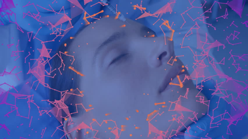 Digital network overlay forming around patient guiding doctor performing facial injection. Medical, technology, futuristic, innovation, healthcare, graphic, clinical - Powered by Shutterstock - Get 15% off with code: PIKWIZARD15