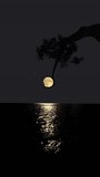 Surreal nightscape: full moon hangs from silhouetted tree branch like a lantern, its light sparkling brilliantly on dark ocean water. Dreamlike, magical, and serene. - Powered by Shutterstock - Get 15% off with code: PIKWIZARD15