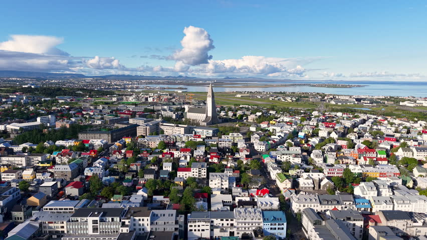 Stunning Aerial View of Hallgrmskirkja Church in Reykjavik, Iceland