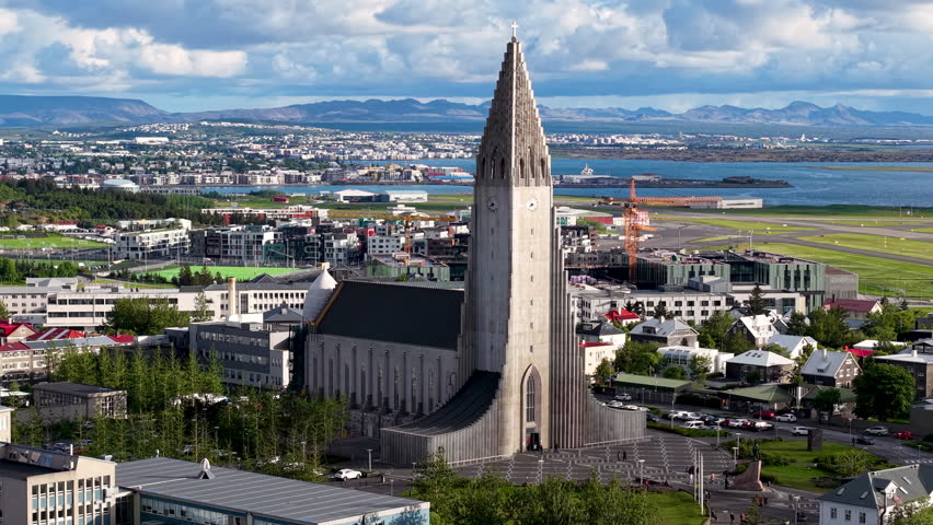 Stunning Aerial View of Hallgrmskirkja Church in Reykjavik, Iceland