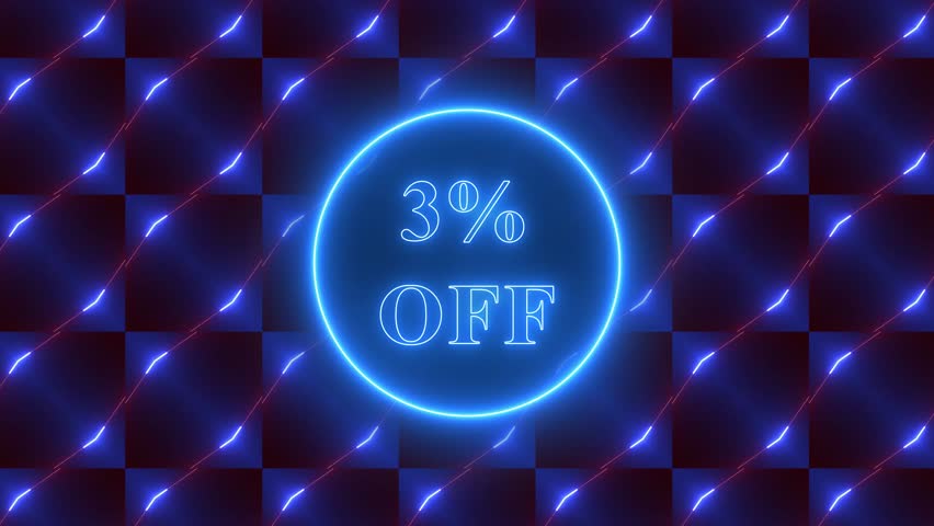 Up to 3 Percent off sale discount, animated 3 percent discount offer with neon line border with abstract neon lines zoom background