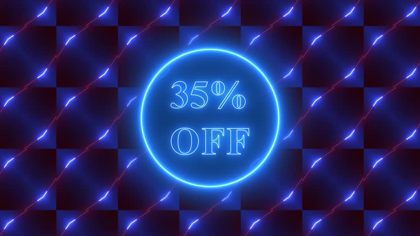 Up to 35 Percent off sale discount, animated 35 percent discount offer with neon line border with abstract neon lines zoom background