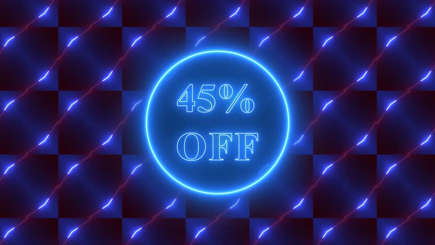 Up to 45 Percent off sale discount, animated 45 percent discount offer with neon line border with abstract neon lines zoom background
