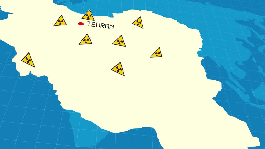 Iran map with radiation icons