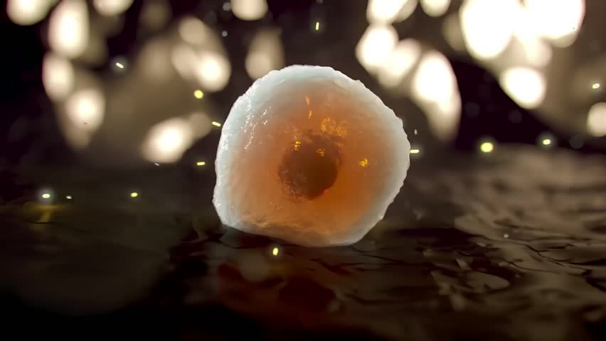 Cell division animation: watching mitosis and cell reproduction under a microscope view 3d render