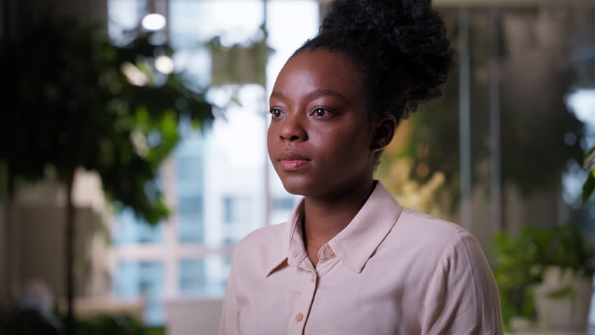 African American business woman shocked businesswoman open mouth excitement amazing news ethnic girl manager employer student shock emotion fright expression excited wow afraid overhelmed in office