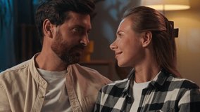 Happy Caucasian romantic couple cuddling foreheads touch smiling feel affection love romance moment at home night tender relationship loving man woman faces girl guy lovers family newlyweds wedding - Powered by Shutterstock - Get 15% off with code: PIKWIZARD15