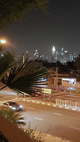 night view of the beautiful city of dubai in the united arab emirates. Downtown and skyscrapers of the business center in the evening. Burj Khalifa. Islamic culture and travel