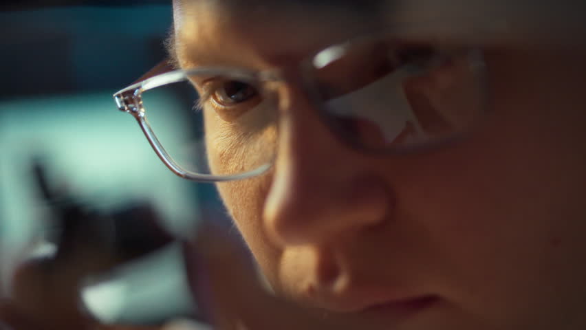 An individual with glasses deeply concentrates on a task, analyzing intricate details in a workshop setting. This moment highlights the dedication and precision required in hands-on activities